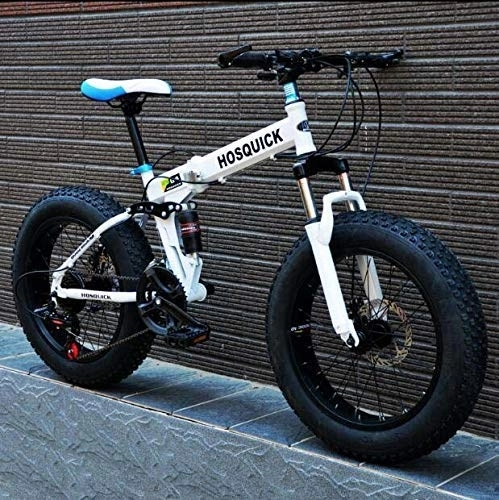 Folding Bike : Fat Tire Mountain Bike for Adults Men Women, Foldable High Carbon Steel Frame Full Suspension MBT Bicycle, Double Disc Brake