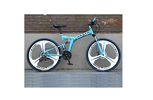 Folding Bike : FAXIOAWA Mountain Bike 21 Speed ​​Unisex Dual Suspension Mountain Bike High-Carbon Steel 24 inch 26 inch Integral Wheel Double Disc Brake Student Child Commuter City Folding Bike, Blue, 24 Sp