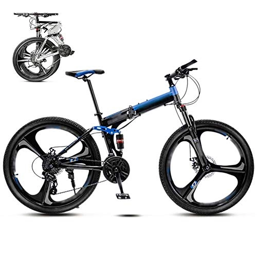 Folding Bike : FBDGNG 24-26 Inch MTB Bicycle, Unisex Folding Commuter Bike, 30-Speed Gears Foldable Mountain Bike, Off-Road Variable Speed Bikes for Men And Women, Double Disc Brake / Blue / 24'' / A wheel