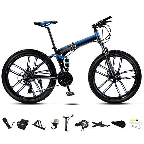 Folding Bike : FBDGNG 24-26 Inch MTB Bicycle, Unisex Folding Commuter Bike, 30-Speed Gears Foldable Mountain Bike, Off-Road Variable Speed Bikes for Men And Women, Double Disc Brake / Blue / 26'' / C wheel