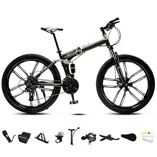 Folding Bike : FBDGNG 24-26 Inch MTB Bicycle, Unisex Folding Commuter Bike, 30-Speed Gears Foldable Mountain Bike, Off-Road Variable Speed Bikes for Men And Women, Double Disc Brake / Green / 24'' / C wheel
