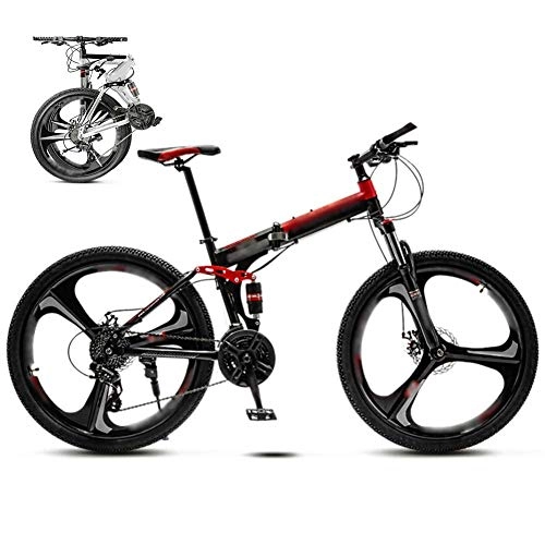 Folding Bike : FBDGNG 24-26 Inch MTB Bicycle, Unisex Folding Commuter Bike, 30-Speed Gears Foldable Mountain Bike, Off-Road Variable Speed Bikes for Men And Women, Double Disc Brake / Red / A wheel / 24