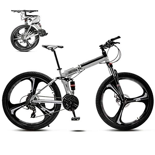 Folding Bike : FBDGNG 24-26 Inch MTB Bicycle, Unisex Folding Commuter Bike, 30-Speed Gears Foldable Mountain Bike, Off-Road Variable Speed Bikes for Men And Women, Double Disc Brake / White / A wheel / 26