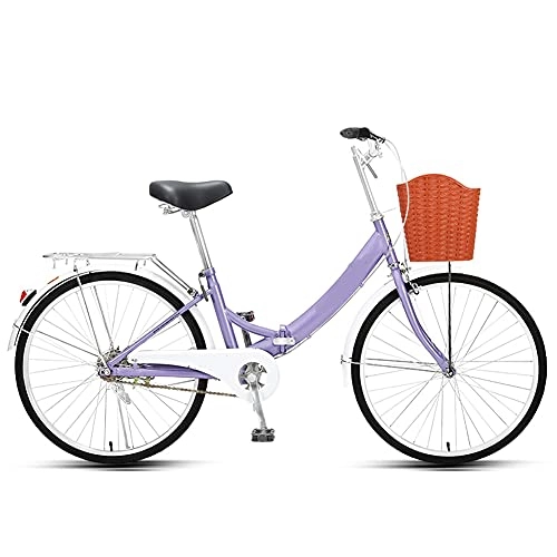 Folding Bike : FBDGNG 24" Lightweight Alloy Folding City Bike Bicycle, Comfortable Mobile Portable Compact Lightweight Great Suspension Folding Bike for Men Women - Students and Urban Commuters / Purple / 24in