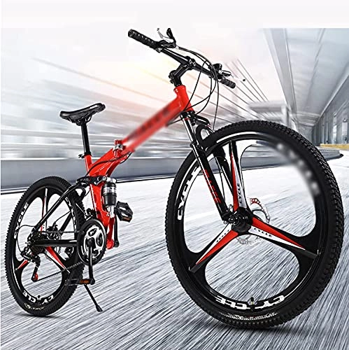 Folding Bike : FBDGNG 26" Mens Mountain Bike Folding Carbon Steel Frame With Lockable Suspension Fork 21 / 24 / 27 Speed With Mechanical Disc Brake(Size:21 Speed, Color:Red)
