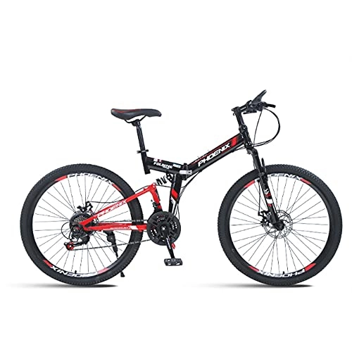 Folding Bike : FBDGNG Adult Mountain Bike, Folding Bike Men'S And Women'S Front And Rear Double Shock-Absorbing Bicycle 24 Speed Adult Double Disc Brake Mountain Bike 26 Inch Black Red