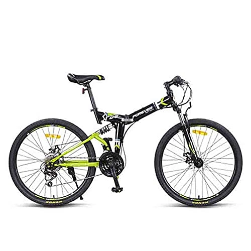 Folding Bike : FEIFEImop 163 Cm Body, Powerful Shock-absorbing Foldable Bike, 24-speed Gearbox, Mountain Bike Foldable Frame, With 25-inch Wheels, Dark Green