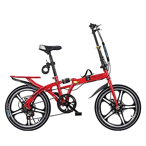 Folding Bike : FEIFEImop 21 Speed Gearbox Bicycles, Powerful Shock Absorption And 20-inch Large Tires. Folding Bicycle, Suitable For City And Country Travel, Blue(Color:red)
