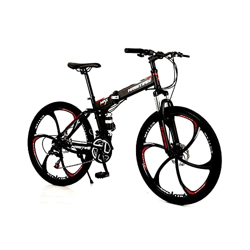 Folding Bike : FEIFEImop A Six-wheel Folding Bike Suitable For Everyone, 67-inch Body, 30-speed Gearbox, Mechanical Disc Brakes, Easy-to-fold Touring Bikes, Easy To Travel In The Countryside And Big Cities, Red