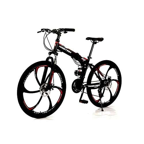 Folding Bike : FEIFEImop Six Knife Wheels Foldable Bicycle, Shockproof And Decompression, Bicycle Easy To Carry (65-inch) Body, 30-speed Transmission, Suitable For Travel, Red
