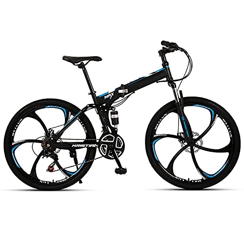 Folding Bike : FGKLU 26 inch Adult Folding Mountain Bike, 6 Knife Wheels Outdoor MTB Bikes Bicycle for Men Women, 21 / 24 / 27 Speed High-Carbon Steel Dual Disc Brakes, C, 21 speed