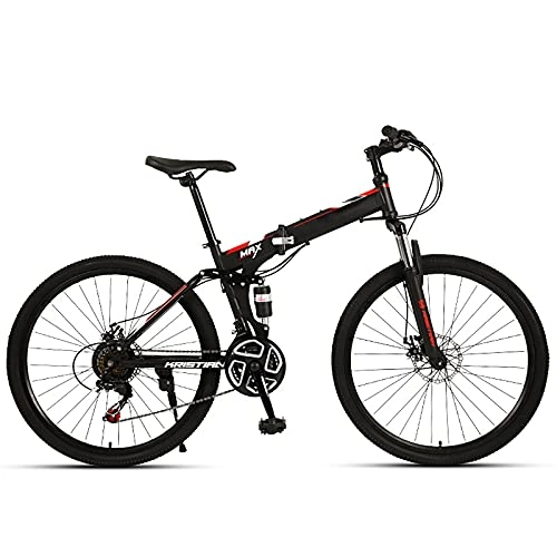 Folding Bike : FGKLU 26 inch Adult Folding Mountain Bike, Outdoor MTB Bikes Bicycle for Men Women, 21 / 24 / 27 Speed High-Carbon Steel Dual Disc Brakes, C, 21 speed