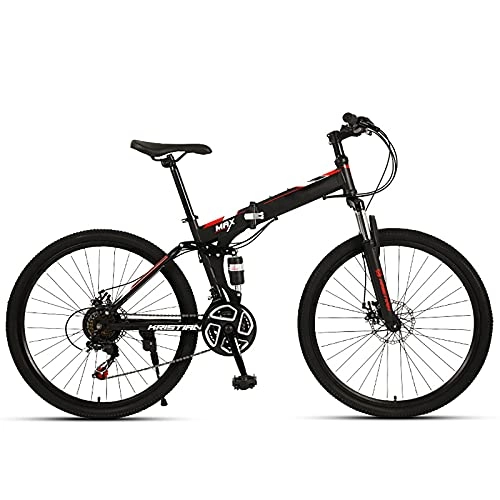 Folding Bike : FGKLU 26 inch Adult Folding Mountain Bike, Outdoor MTB Bikes Bicycle for Men Women, 21 / 24 / 27 Speed High-Carbon Steel Dual Disc Brakes, C, 24 speed