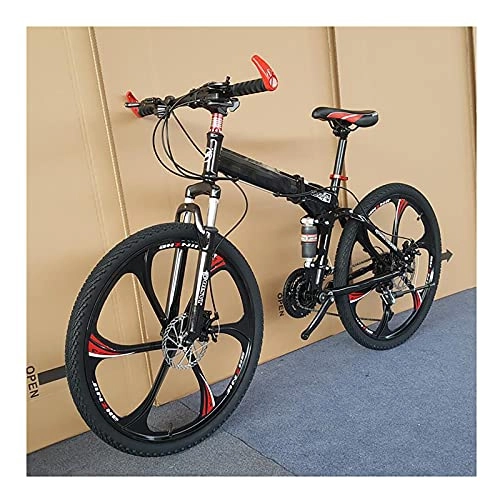 Folding Bike : FGKLU 26 inch Adults Folding Bike, 21 Speed Full Suspension MTB Bicycle, 6 Spoke High Carbon Steel Dual Disc Brake Mountain Bike, 12
