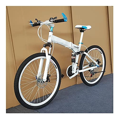 Folding Bike : FGKLU 26 inch Adults Folding Bike for Men Women, 21 Speed High Carbon Steel MTB Bicycle, Full Suspension Dual Disc Brake Mountain Bike