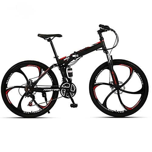 Folding Bike : FGKLU 26 inch Folding Mountain Bike for Adult Men Women, 21 Speed Outdoor MTB Bikes Bicycle, High-Carbon Steel Dual Disc Brakes, A