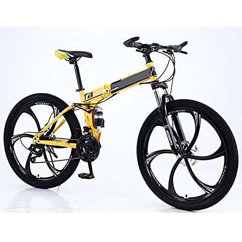 Folding Bike : FGKLU 26 Inch Folding Mountain Bike for Adults Men Women, Full Suspension Bikes, 21 Speed Dual Disc Brake Outdoor Exercise MTB Bicycle