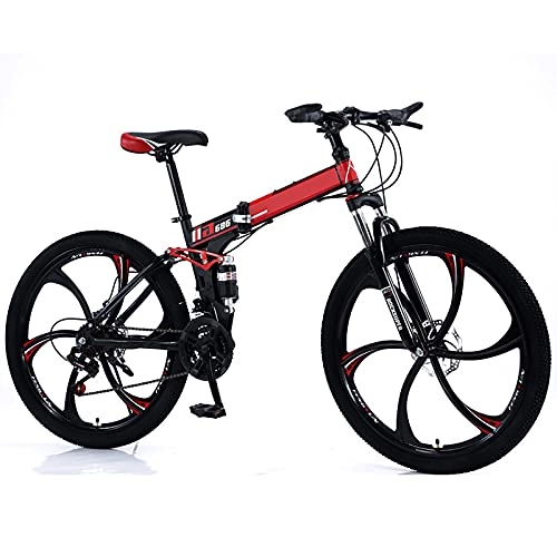Folding Bike : FGKLU 26 Inch Folding Mountain Bike, Full Suspension Bikes, Dual Disc Brake 21 Speed Bicycle for Adults Men Women