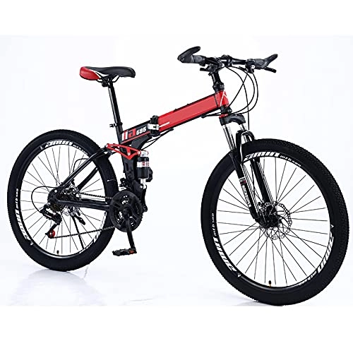 Folding Bike : FGKLU 26 inch Folding Mountain Bike, Full Suspension MTB Bikes with Disc Brakes, 21 Speed Bicycle MTB Bikes for Men Women