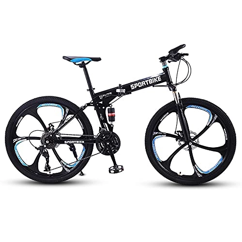 Folding Bike : FGKLU 26 inch Folding Mountain Bikes, Adults MTB Mountain Bike for Men Women, High Carbon Steel Bicycle with Double Disc Brakes and Full Suspension 21 / 24 / 27 Speed, 24 speed