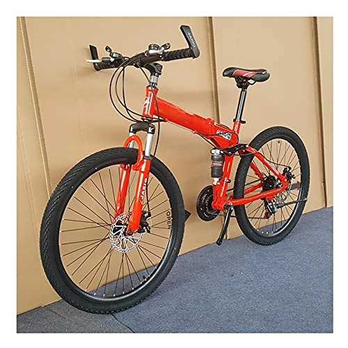 Folding Bike : FGKLU 26 inch Full Suspension Folding Mountain Bike for Adults Men Women, 21 Speed High Carbon Steel MTB Bicycle, Dual Disc Brake Bike