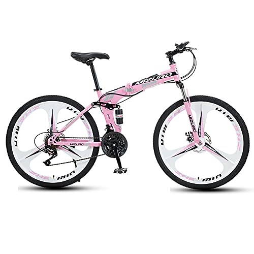 Folding Bike : FGKLU 26 Inches Folding Mountain Bikes, 21 Speed Double Disc Brake MTB Bike, Full Suspension 3-Spoke Anti-Slip Bicycle for Man Woman Teen