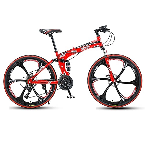 Folding Bike : FGKLU 26 Inches Folding Mountain Bikes for Man Woman, 6 Spoke 21 Speed Double Disc Brake MTB Bike, Full Suspension Outdoor Exercise Bicycle