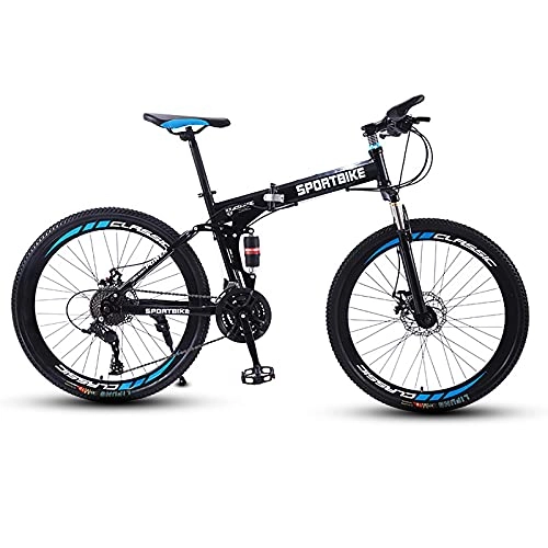 Folding Bike : FGKLU 26in Adults Folding Mountain Bike, Mens Womens Outdoor Bicycle21 / 24 / 27 Speed Mountain Bicycles with Disc Brakes Full Suspension, 21 speed