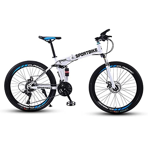 Folding Bike : FGKLU 26in Folding Mountain Bike, 21 / 24 / 27 Speed Mountain Bicycles with Disc Brakes Full Suspension for Adults, Mens Womens Outdoor Bicycle, 21 speed