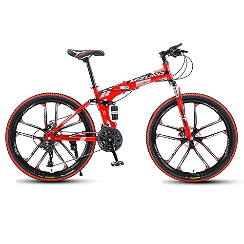 Folding Bike : FGKLU Adult Folding Mountain Bikes, 26 Inch 21 Speed Wheel Foldable Bicycle with Full Suspension, 10 Knives Dual Mechanical Disc Brake Exercise MTB, C