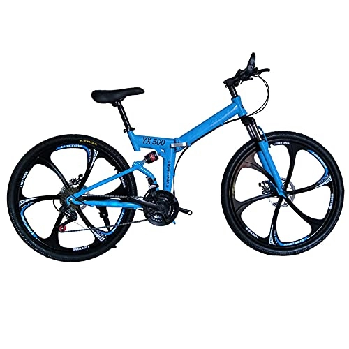 Folding Bike : FGKLU Folding Mountain Bike, 26 Inch 21 Speed Outdoor Exercise Bicycle Folding Bike for Adult, Dual Disc Brakes Full Suspension Non-Slip MTB Bikes, B