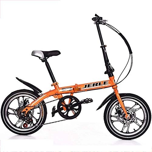 Folding Bike : FHKBB 14 / 16 Inch Folding Speed Bicycle - Folding Bicycle Speed Adult Male Girl Mountain Bike Single Speed Car Speed Car, Black, 16inches (Color : Orange, Size : 16inches)