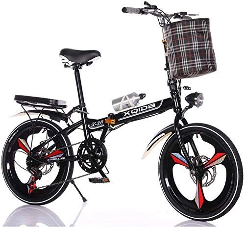 Folding Bike : FHKBB 20 Inch Folding Bicycle Shifting - Men And Women Shock Absorber Bicycle - Adult Children Student Bicycle Road Bike, Black (Color : Black)