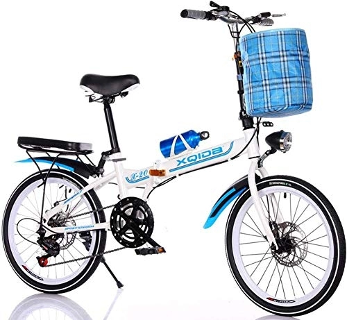 Folding Bike : FHKBB 20 Inch Folding Bicycle Shifting - Men And Women Shock Absorber Bicycle - Adult Children Student Bicycle Road Bike, Black (Color : Blue)