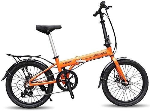 Folding Bike : FHKBB 20 Inch Folding Bicycle Shifting - Men And Women Shock Absorber Bicycle - Aluminum Alloy Mini Boys And Girls Speed Bicycle Folding Bike Mountain Bike, Black (Color : Orange)