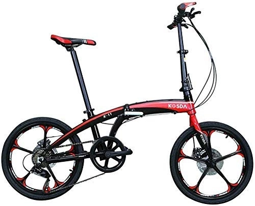 Folding Bike : FHKBB 20 Inch Folding Bicycle Shifting - Men's And Women's Bicycles - Adult Children's Students Aluminum Ultralight Portable Folding Bicycle, Yellow (Color : Red)