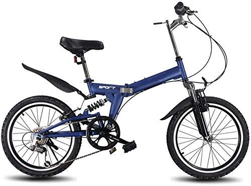 Folding Bike : FHKBB 20 Inch Folding Speed Bicycle - Men And Women 6 Speed Folding Bike - Adult Students Portable Lightweight Bicycle Folding Bike, White (Color : Blue)