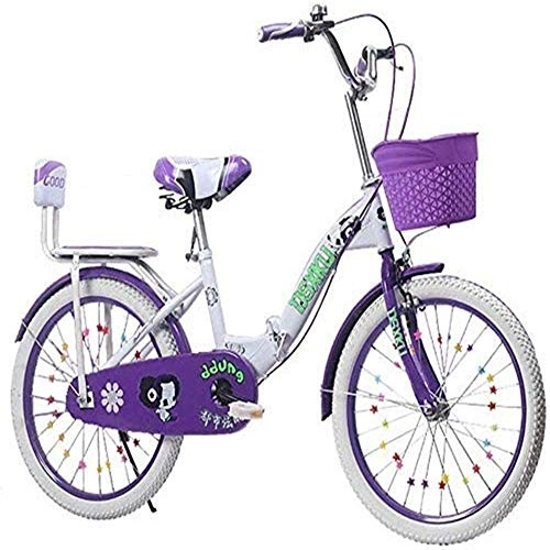 Folding Bike : FHKBB Foldable Men And Women Folding Bike - Folding Children's Bicycle 6-18 Years Old Princess Bicycle 18-22 Inch Children's Foot Bicycle (Color : Purple, Size : 18inch)