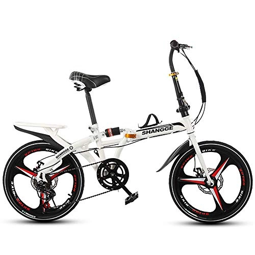 Folding Bike : FLYFO Variable-Speed Disc Brake Bicycle, Folding Integrated Wheel 20-Inch Adult Ultra-Light Portable Student Bicycle, Travel Bike, Road Bikes, White