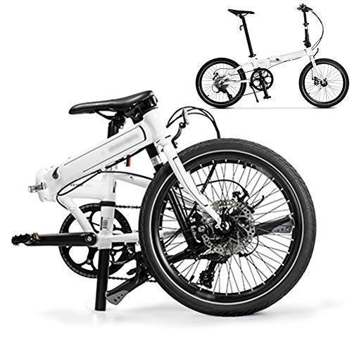 Folding Bike : Foldable Bicycle 20 Inch, 8-Speed Folding Mountain Bike, MTB Bicycle with Double Disc Brake, Unisex Lightweight Commuter Bike WM-LIHGT / White