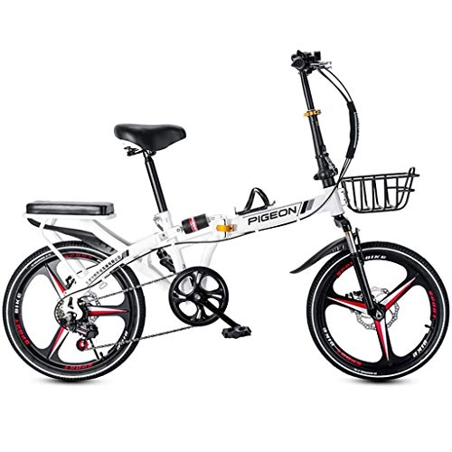 Folding Bike : foldable bicycle 20-inch Folding Bike Bicycle，Double Shock-Absorbing，(6 Speed) bikes (Color : White)