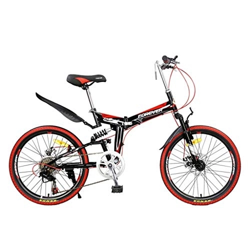 Folding Bike : foldable bicycle Folding Bike Bicycle, 22 inch Wheels，Shock-Absorbing Foldable Bicycle for Male and Female Adult Lady Bike(7 Speed) bikes (Color : Black)