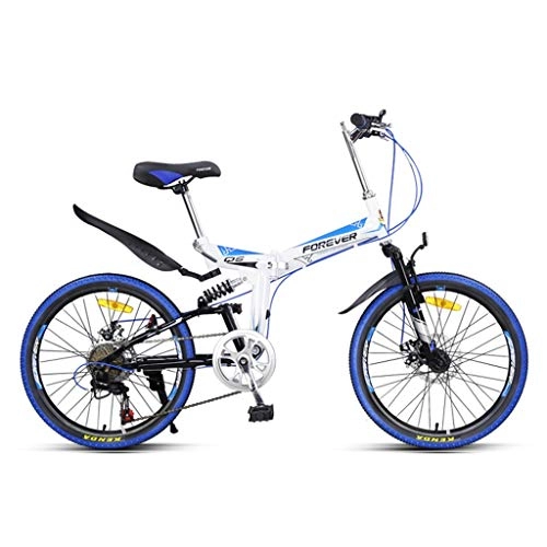 Folding Bike : foldable bicycle Folding Bike Bicycle, 22 inch Wheels，Shock-Absorbing Foldable Bicycle for Male and Female Adult Lady Bike(7 Speed) bikes (Color : Blue)