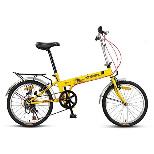Folding Bike : Foldable Bike 7 Speed Unisex Adult Child 20 Inches Folding Bike Suitable for Height 140-175 cm Folding City Bicycle, Yellow