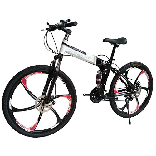Folding Bike : Foldable Double Shock Absorption Double Disc Brake Overall Six-Knife Wheel 26 Inches 21 Speed Male And Female Bicycles Mountain Bike, Black