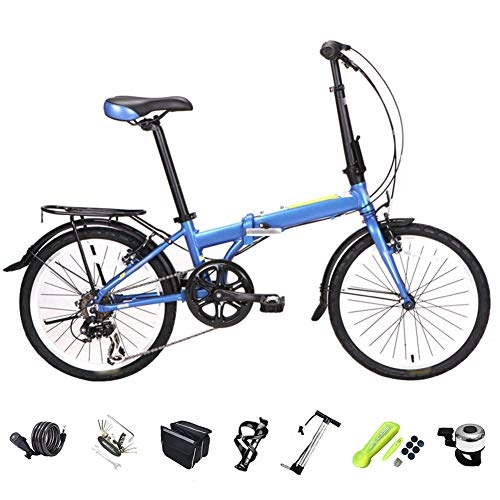 Folding Bike : Foldable Mountain Bike, 20 Inches Off-Road MTB Bike, Unisex Foldable Commuter Bike, 6-Speed Folding Shock-Absorbing Bicycle WM-LIHGT / Dark Blue