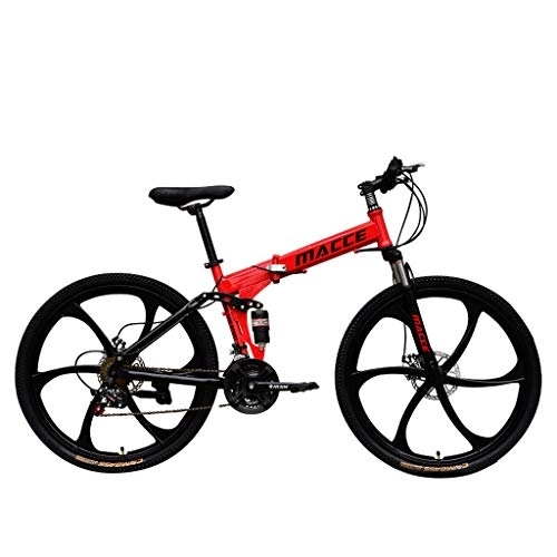 Folding Bike : Foldable Mountain Bike 26 Inches, Carbon Steel Mountain Bike Shimanos21 Speed Bicycle Full Suspension MTB With 6 Cutter Wheel, Aluminum Racing Bicycle Outdoor Cycling((26'', 21 Speed) (Red)