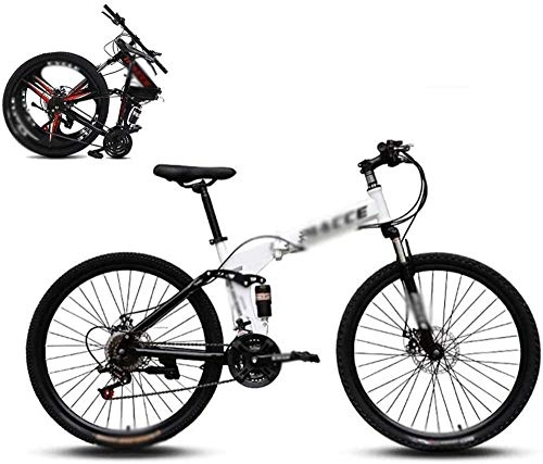 Folding Bike : Foldable mountain bike 8 seconds fast folding mountain bike 24-inch 21-speed steel frame double disc brakes foldable bike, used for off-road outdoor city cycling travel-24Inch_B