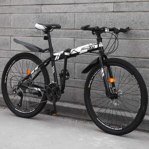 Folding Bike : Foldable Mountain Bike Bicycle for Adults Men And Women, Hardtail MBT Bike High-Carbon Steel Frame, Dual Disc Brakes And PC Pedals