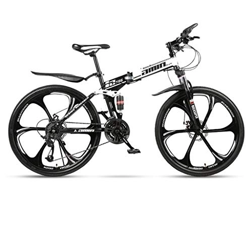 Folding Bike : Foldable Mountain Bike, Hardtail Bicycles, Dual Disc Brake and Double Suspension, Carbon Steel Frame (Color : White, Size : 24-speed)